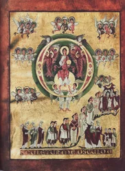 Initiale O avec Christ et procession des élus